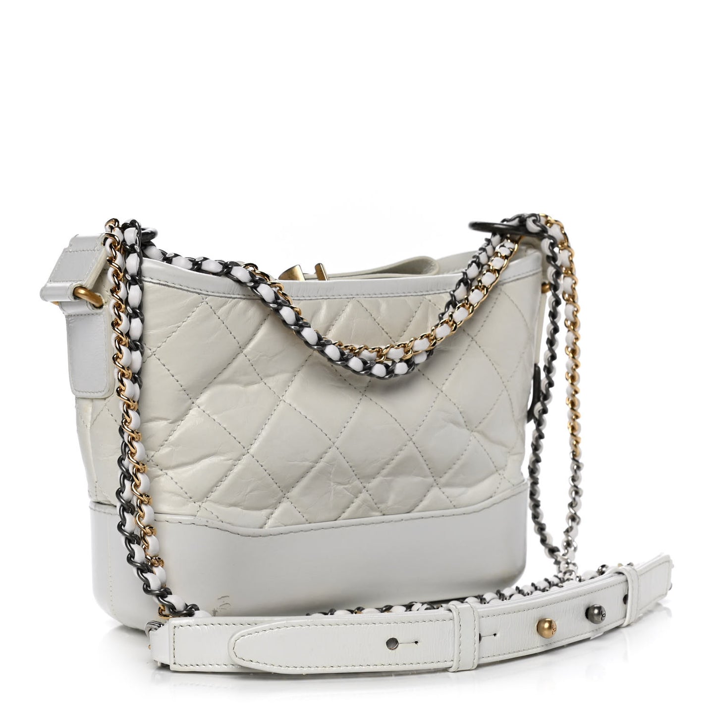 Aged Calfskin Quilted Small Gabrielle Hobo White