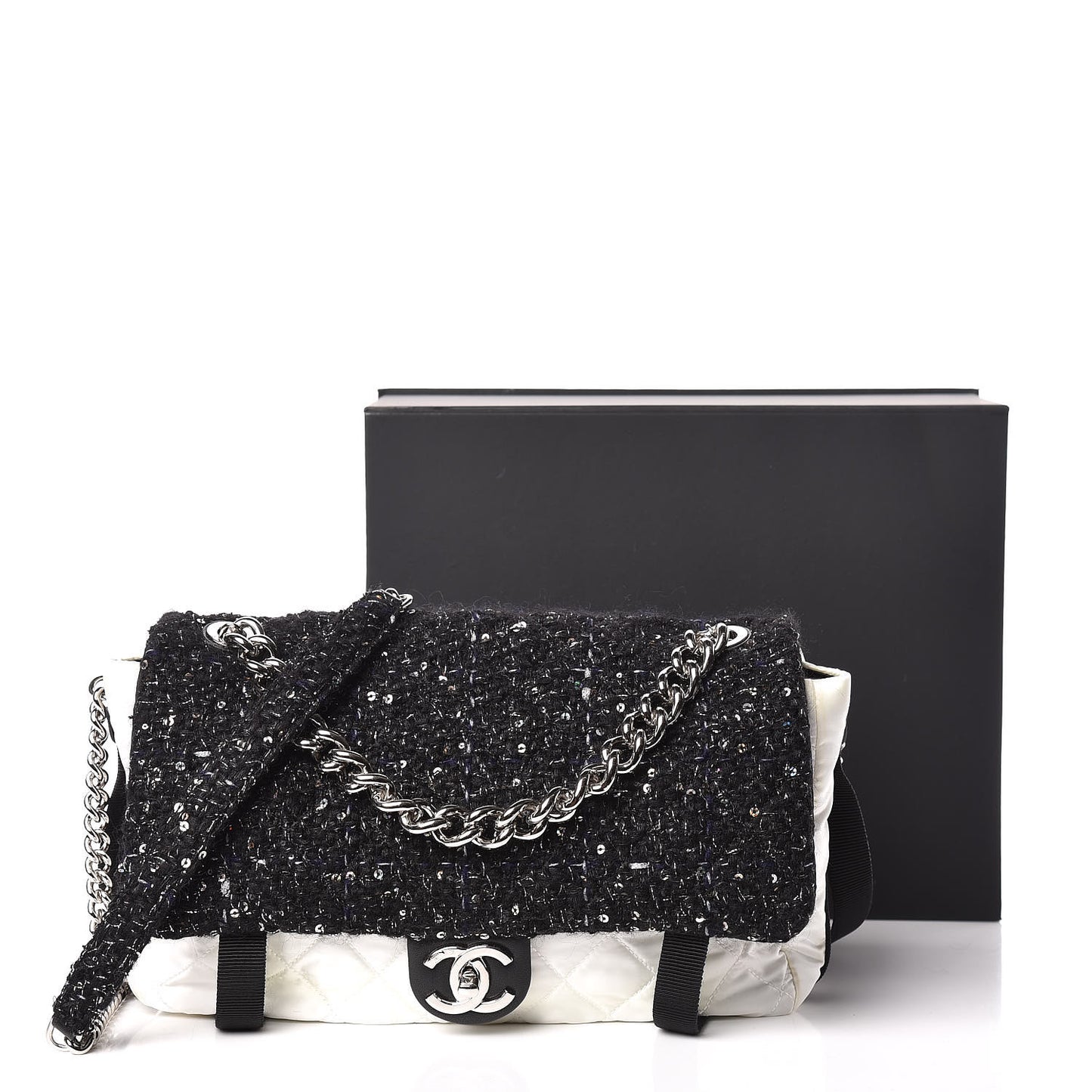 Tweed Nylon Quilted Astronaut Essentials Flap Black White