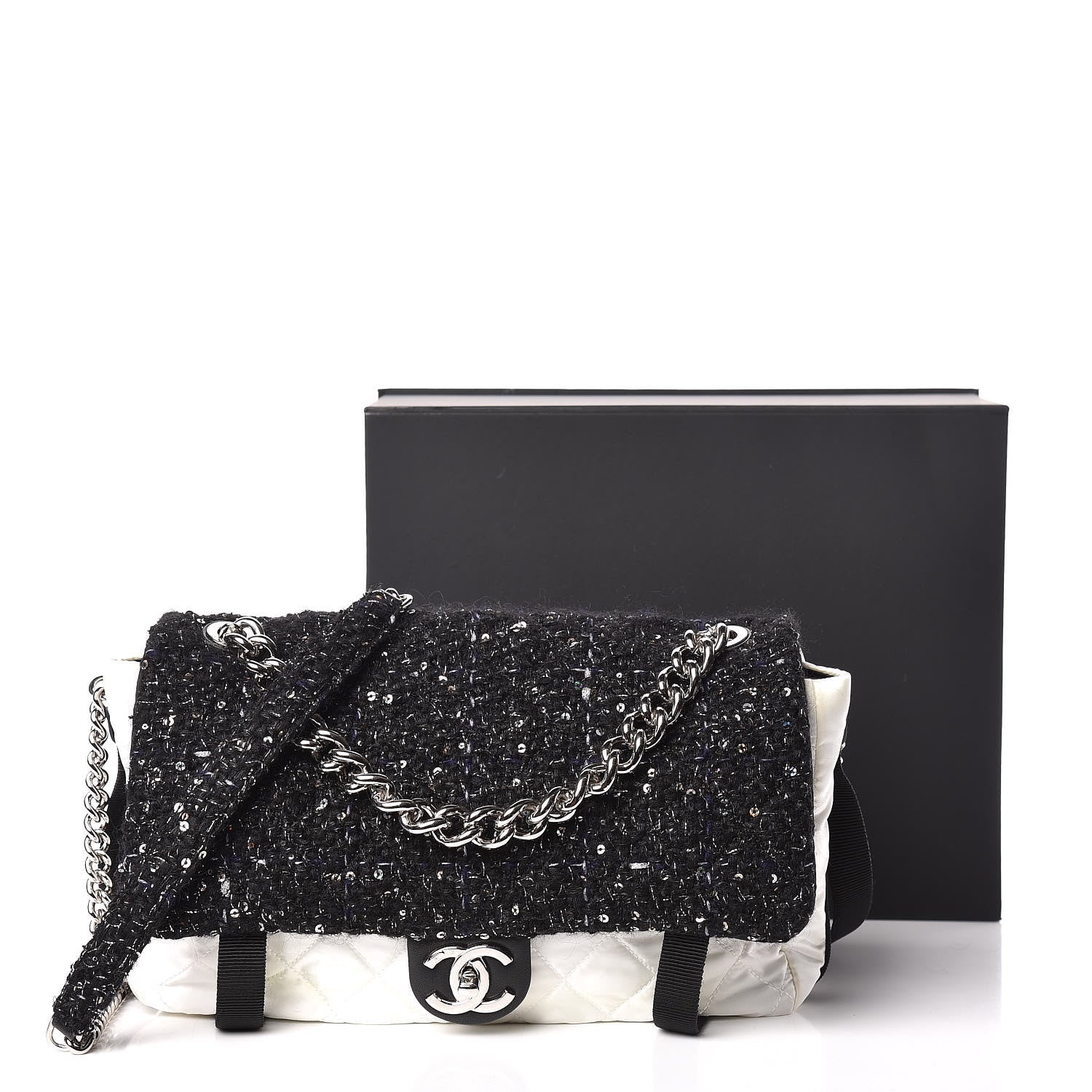 Chanel Tweed Nylon Quilted Astronaut Essentials Flap Black White 20 of 20