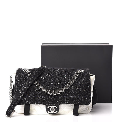 Chanel Tweed Nylon Quilted Astronaut Essentials Flap Black White 20 of 20