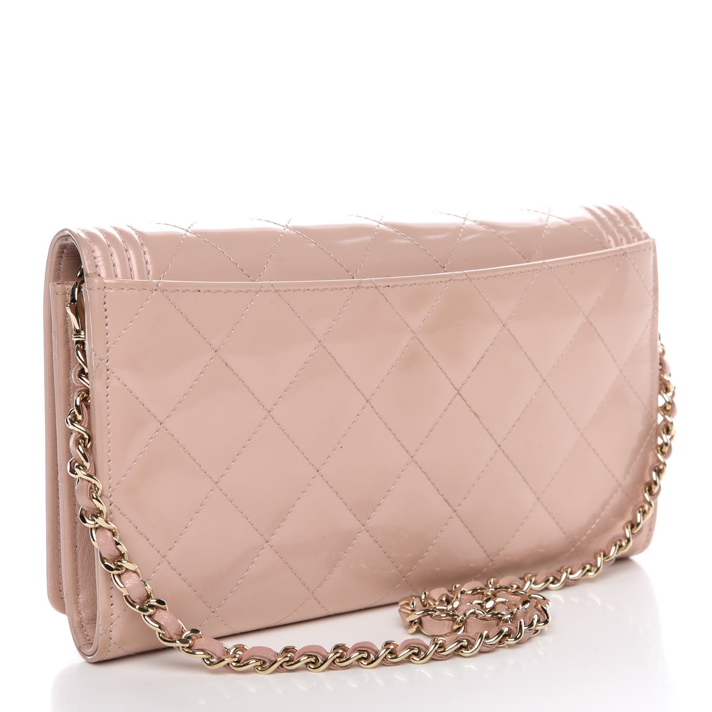 Iridescent Calfskin Quilted Boy Wallet on Removable Chain Light Pink