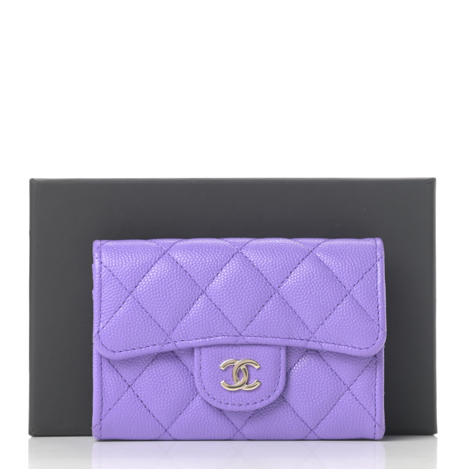 Chanel Caviar Quilted Flap Card Holder Wallet Purple 9 of 9