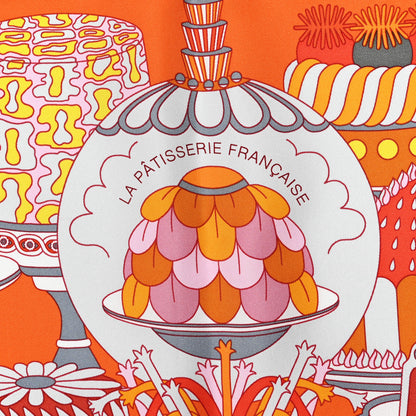 Hermes Silk La Patisserie Francaise Scarf 90 Orange Rose Gris 2 of 5