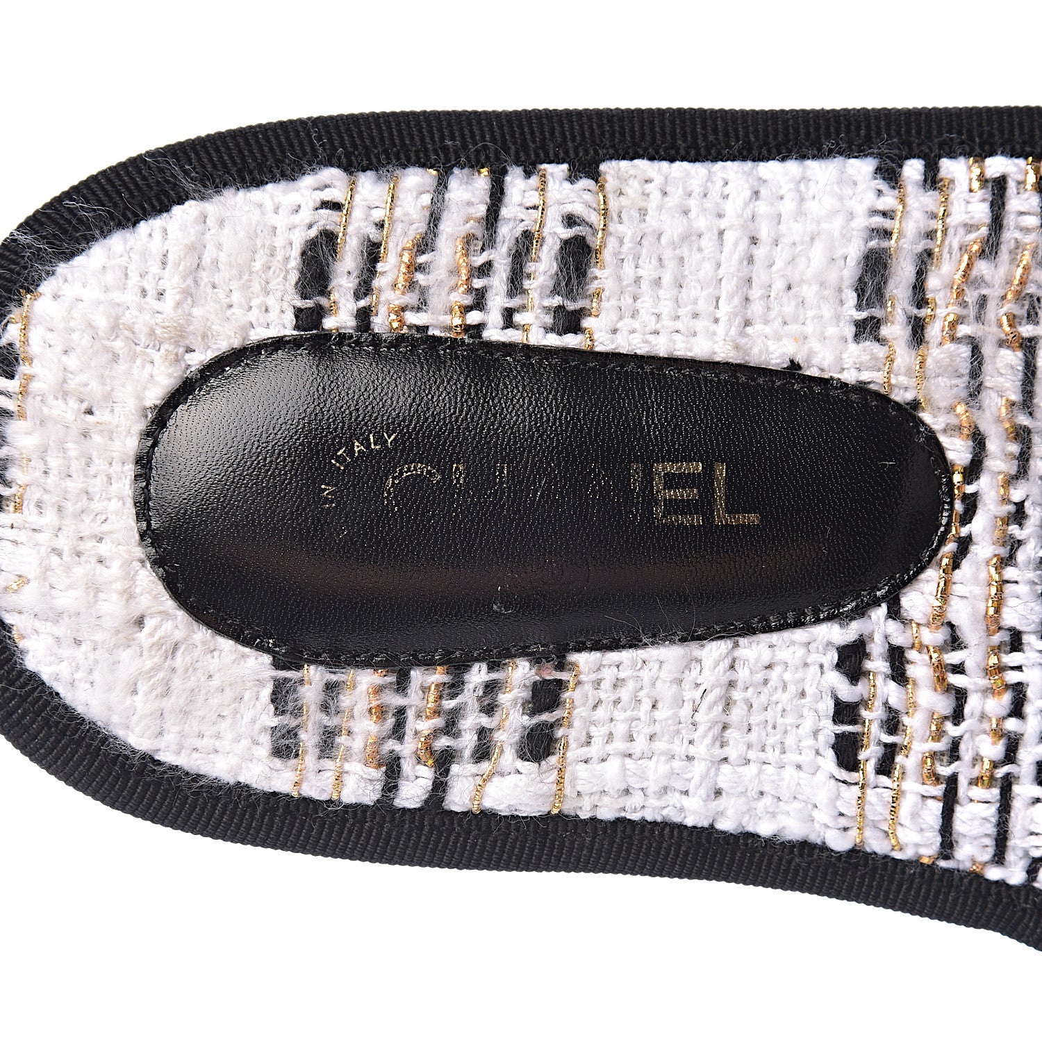 Chanel Tweed CC Flat Mules M White Black Gold 7 of 11