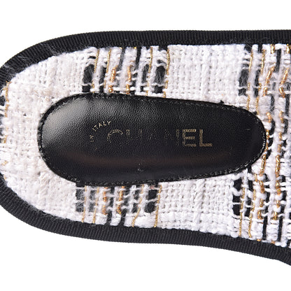 Chanel Tweed CC Flat Mules M White Black Gold 7 of 11