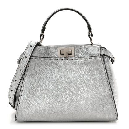 Fendi Cuoio Romano Lux Selleria Mini Peekaboo Iconic Satchel Argento 1 of 9