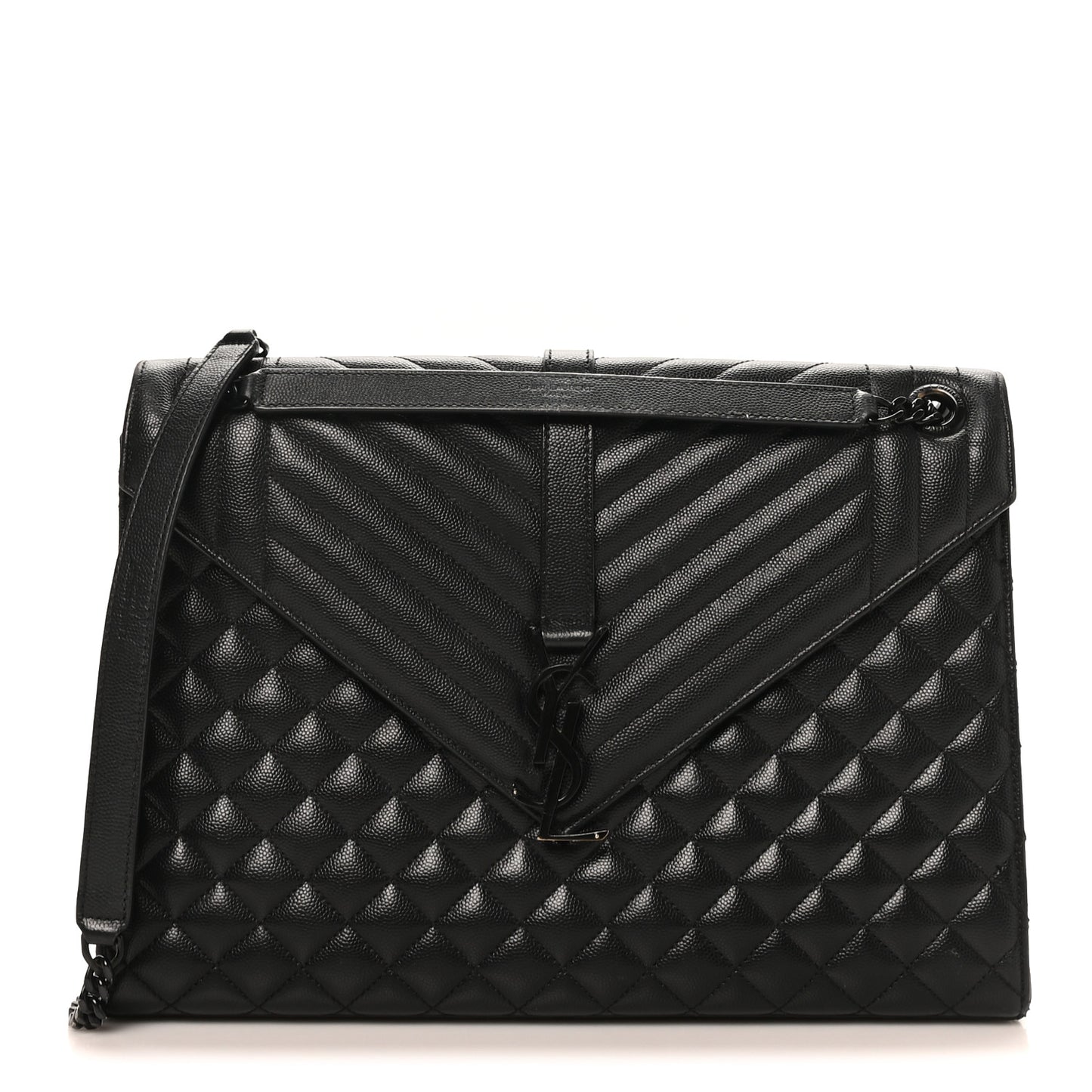 Grain De Poudre Textured Mixed Matelasse Large Triquilt Monogram Monochrome Satchel Black
