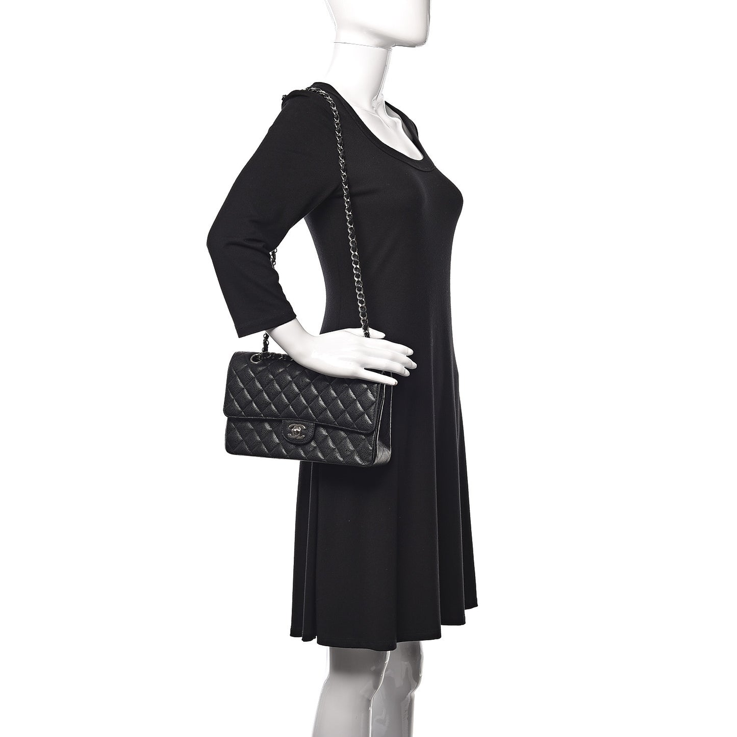 Caviar Quilted Medium Double Flap Black