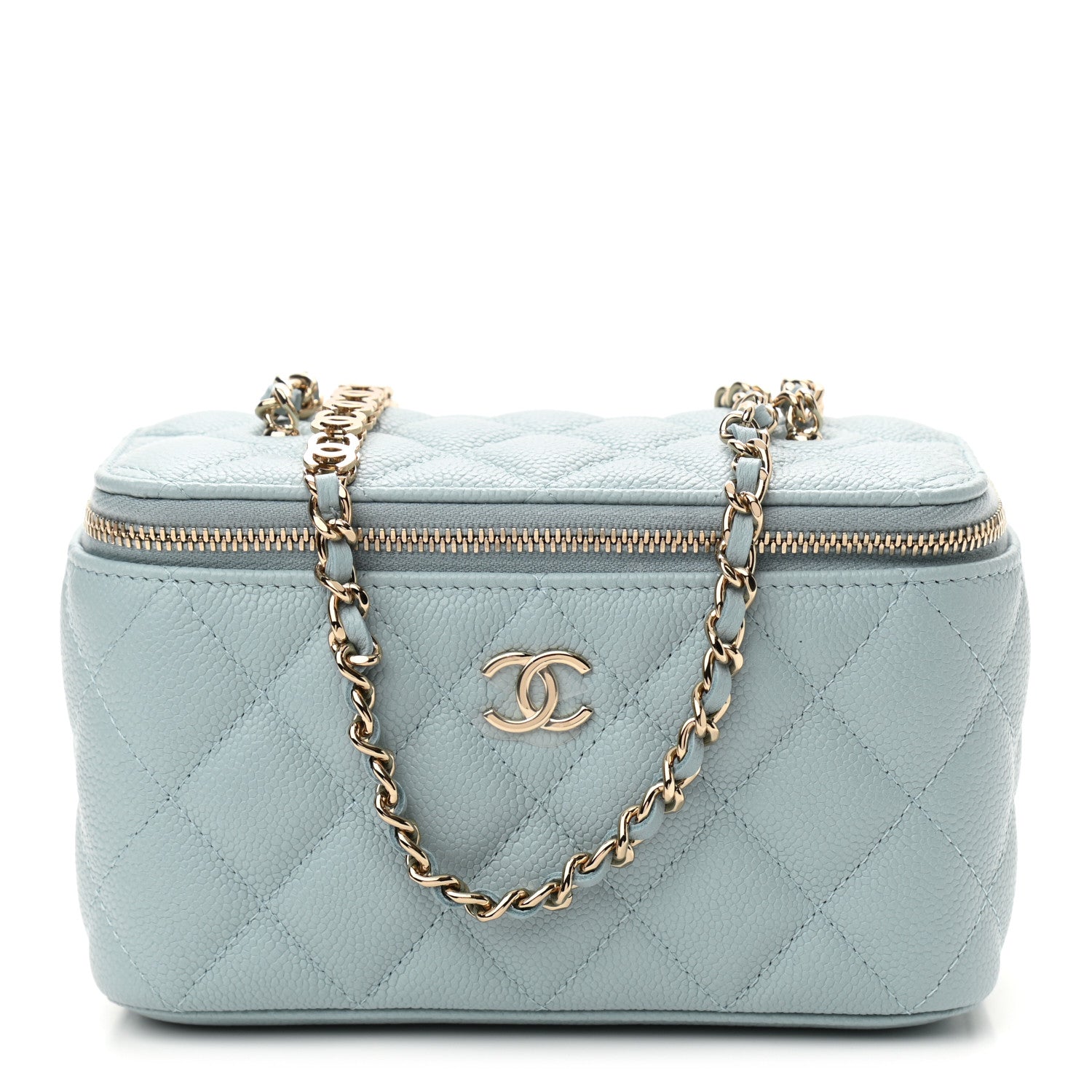 Chanel Caviar Quilted Small Tiny CC Vanity Case With Chain Light Blue 1 of 12