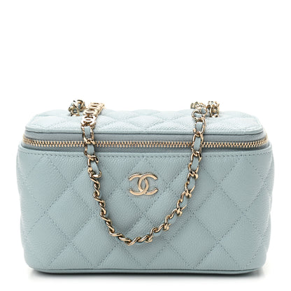 Chanel Caviar Quilted Small Tiny CC Vanity Case With Chain Light Blue 1 of 12