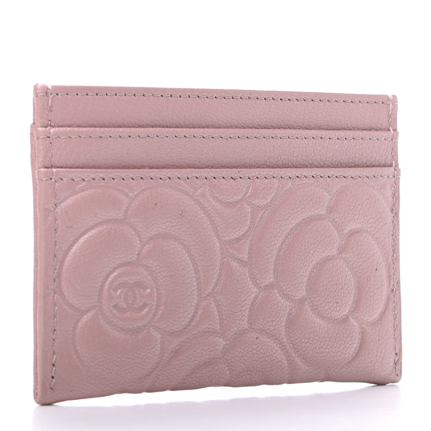 Goatskin Camellia Embossed Card Holder Light Pink