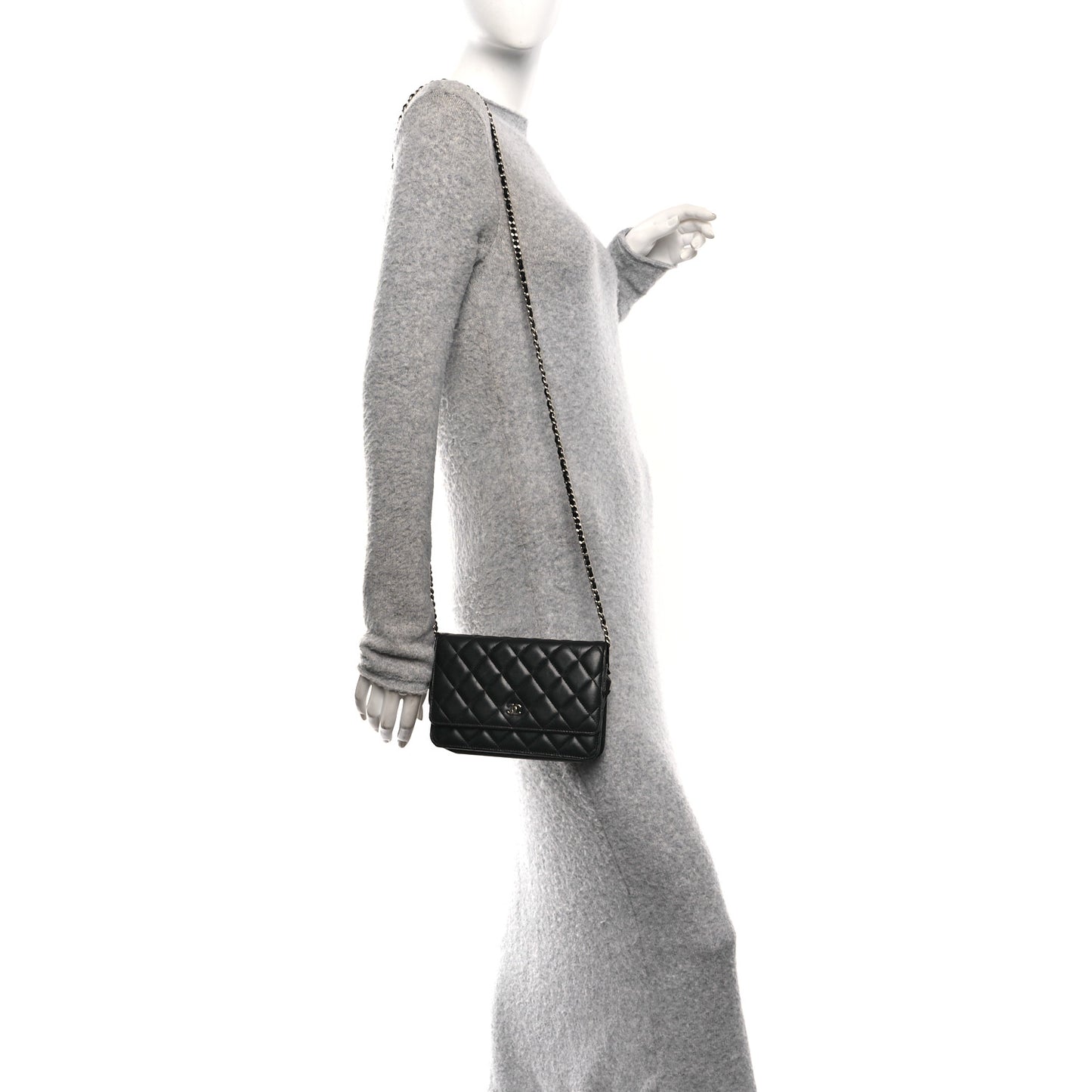 Lambskin Quilted Wallet On Chain WOC Black