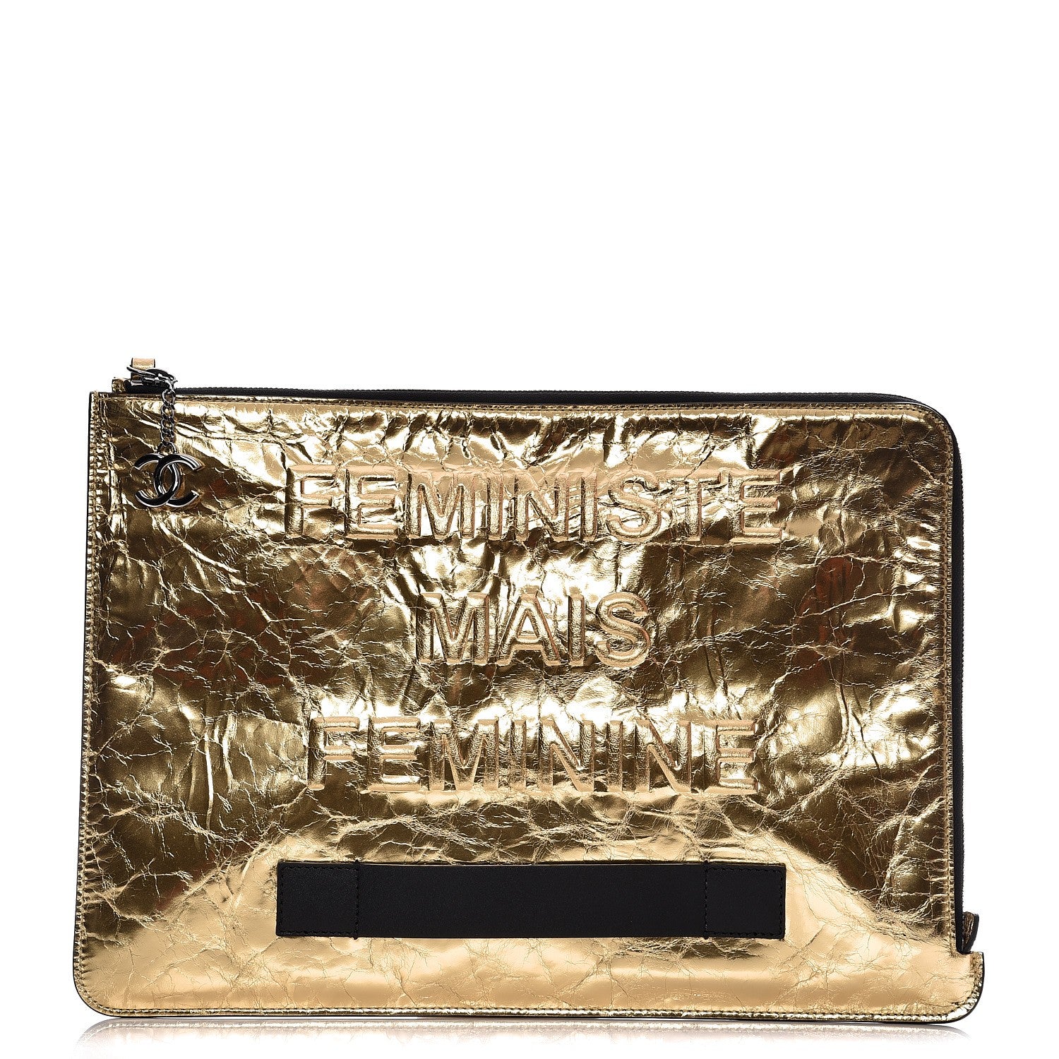 Chanel Metallic Lambskin Large Feministe Maize Feminine Pouch Clutch Gold 1 of 9