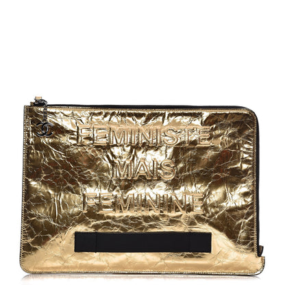Chanel Metallic Lambskin Large Feministe Maize Feminine Pouch Clutch Gold 1 of 9