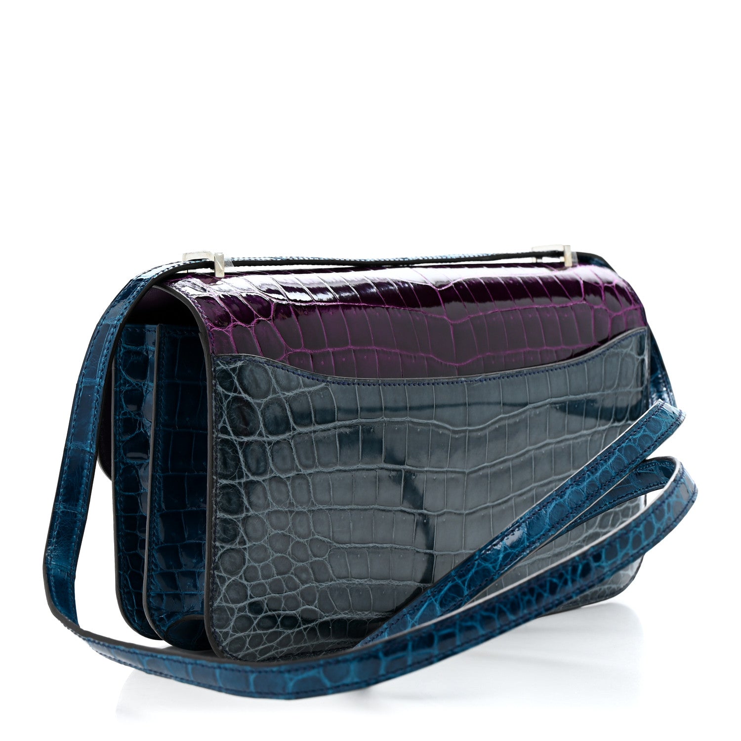 Hermes Shiny Niloticus Crocodile Constance Elan 25 Cassis Bleu