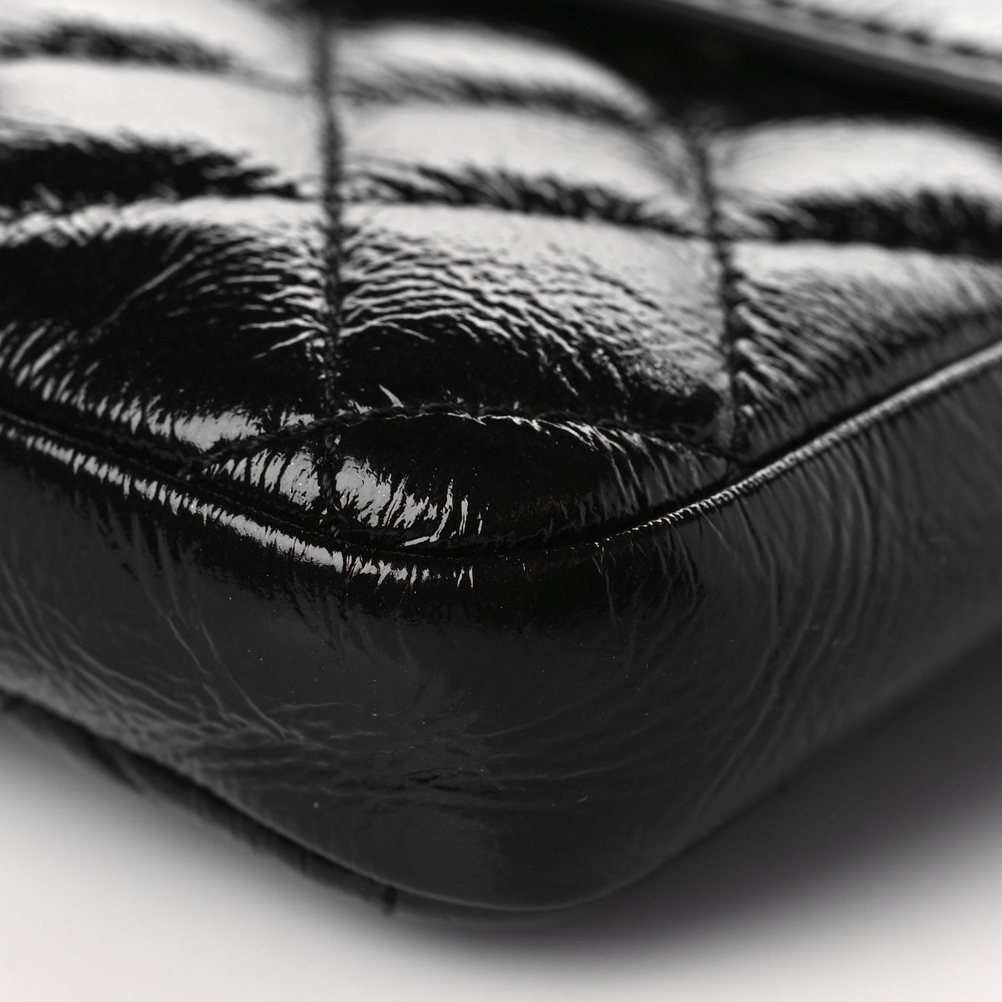 Glazed Calfskin Quilted Double Pocket Crossbody Flap Black