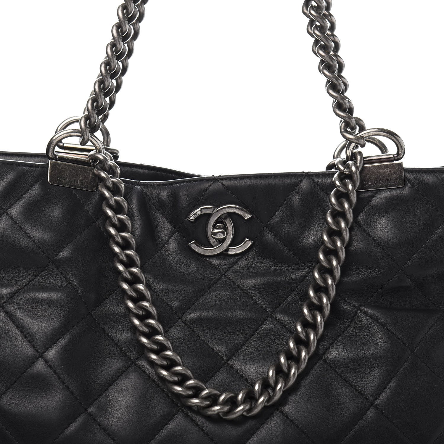 Chanel Calfskin Quilted Large Shopping In Chains Tote Black 11 of 12