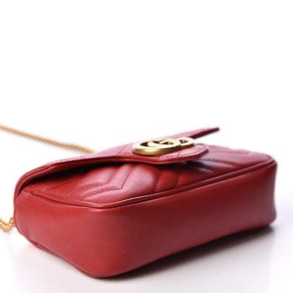 Gucci Calfskin Matelasse Super Mini GG Marmont Shoulder Bag Hibiscus Red 3 of 10