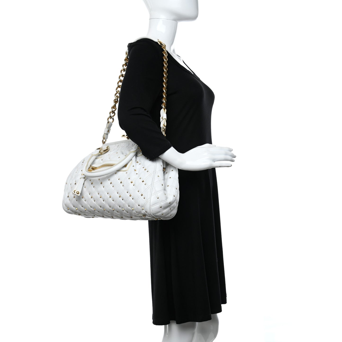 Calfskin Quilted Studded Stam White