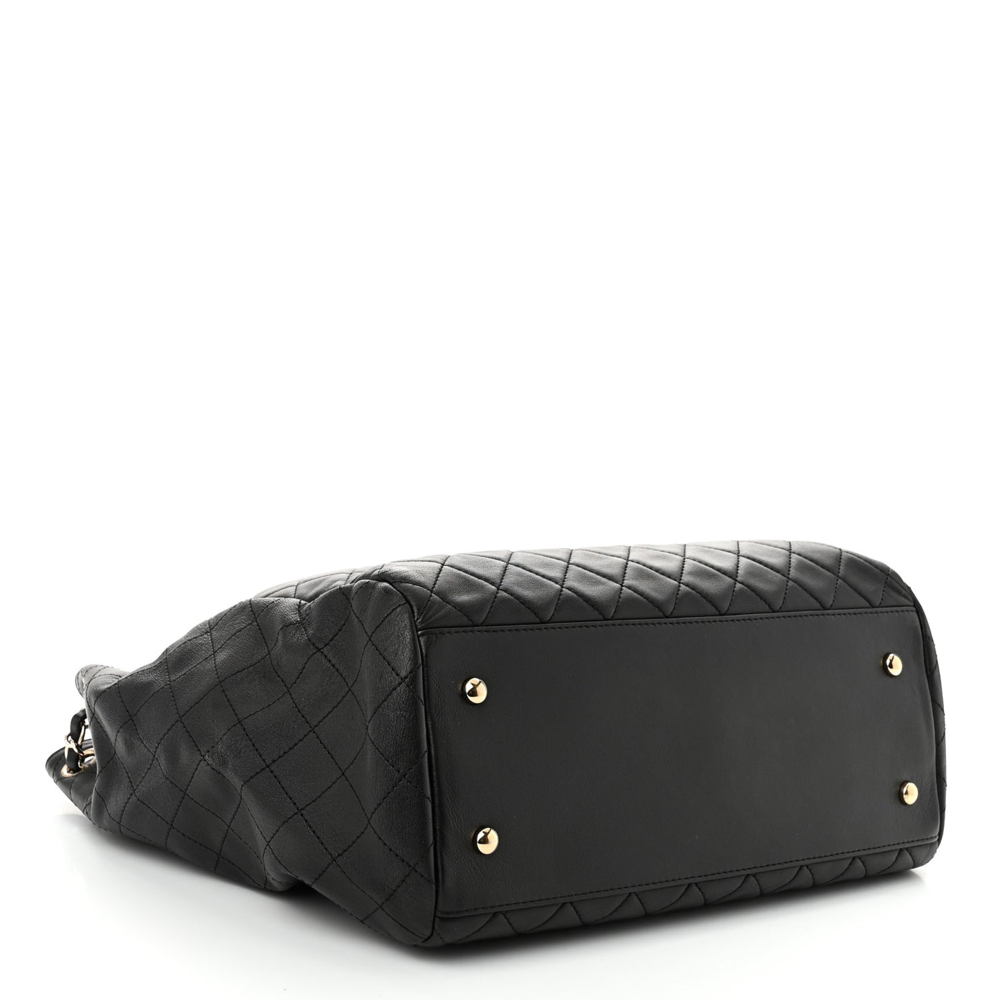 Lambskin Quilted Large Drawstring Bag Black