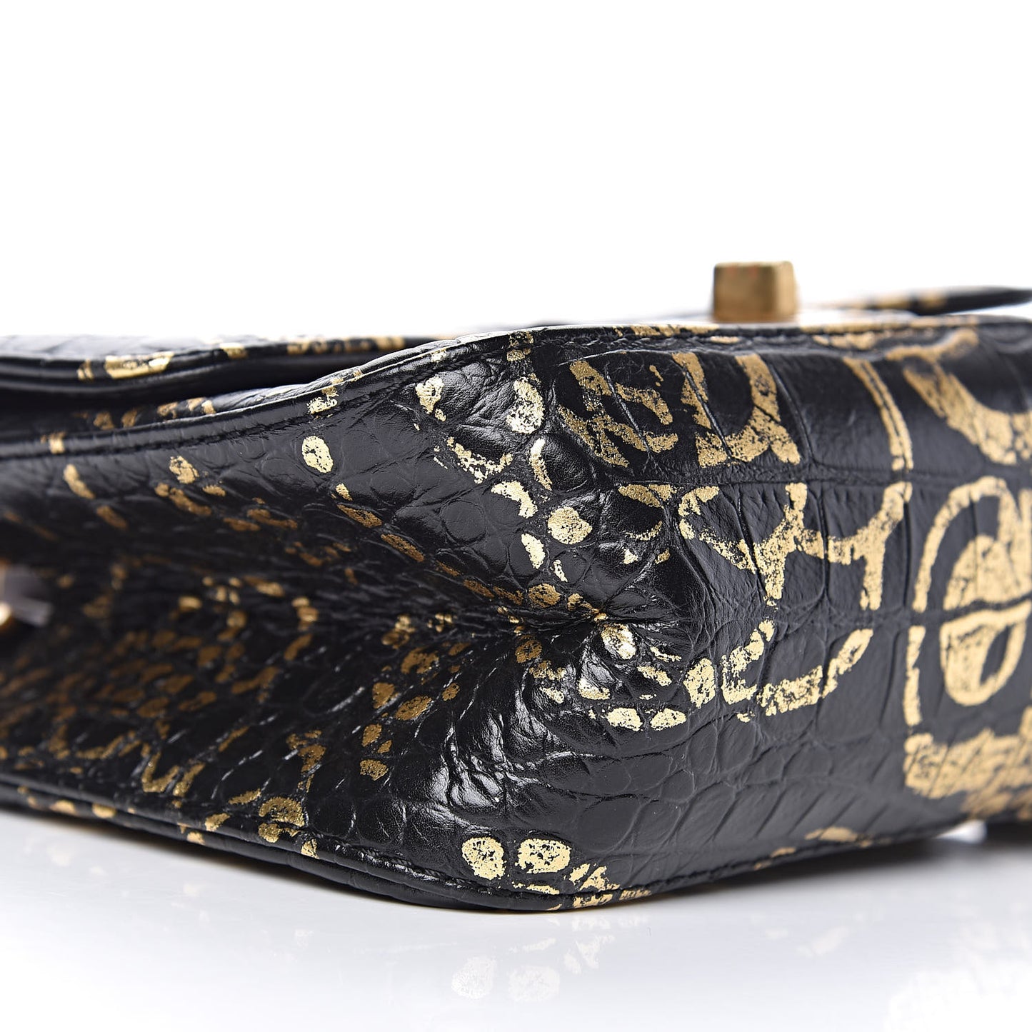 Calfskin Crocodile Embossed Graffiti 2.55 Mini Cocodile Reissue Flap Black Gold