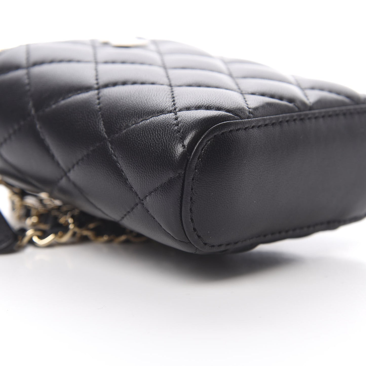 Lambskin Quilted Small Vertical Coco Beauty Vanity Case With Chain Black