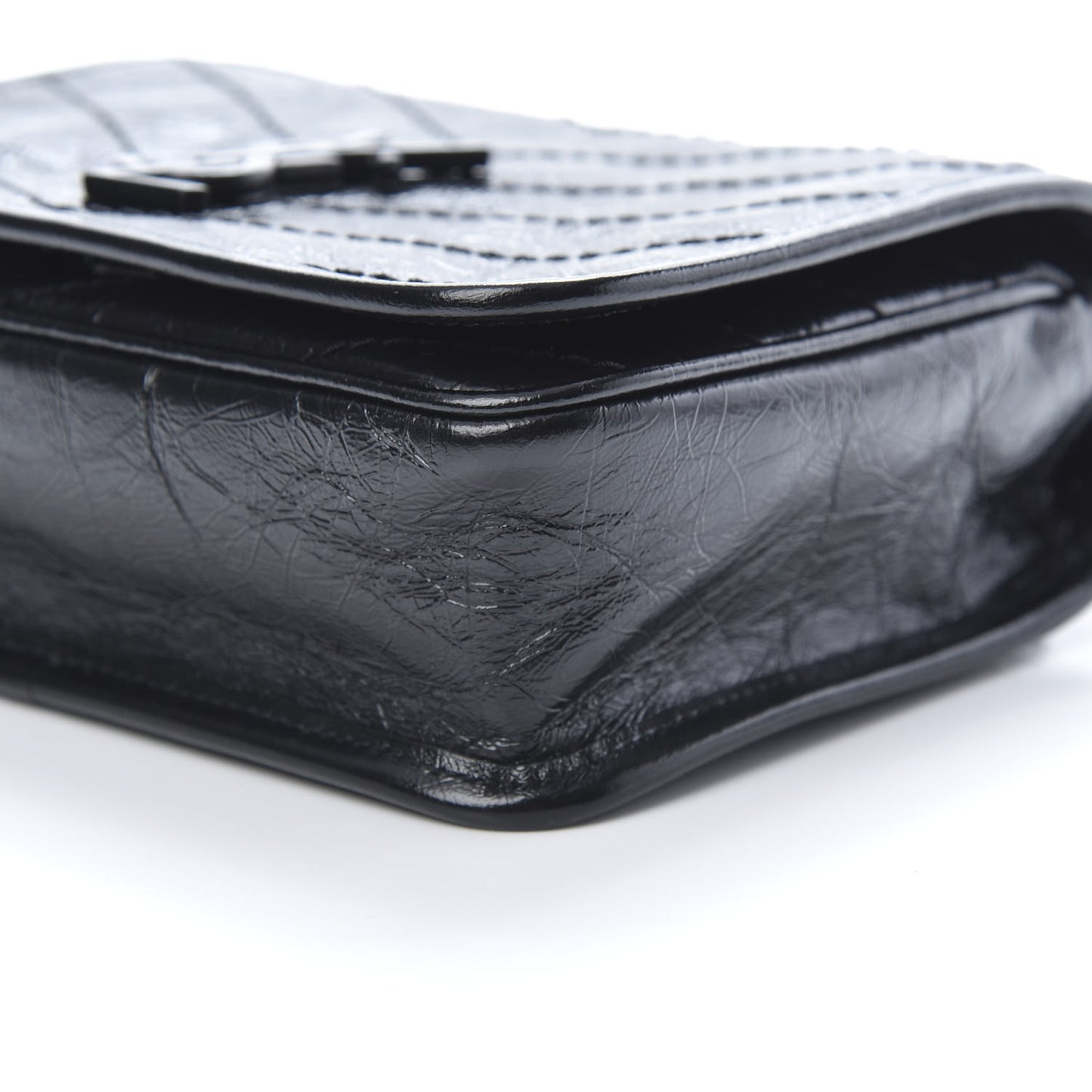 Crinkled Calfskin Matelasse Monogram Niki Chain Wallet Black