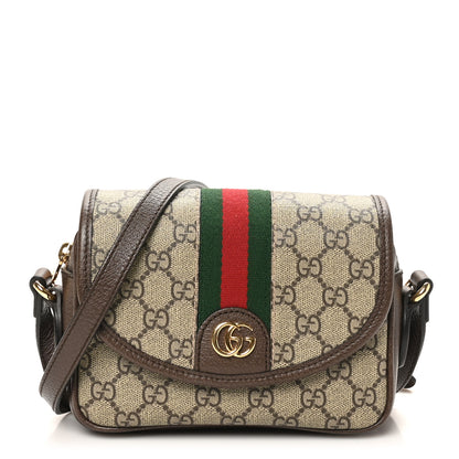 Gucci GG Supreme Monogram Textured Dollar Calfskin Mini Ophidia Flap Shoulder Bag Beige Ebony New Acero 1 of 10