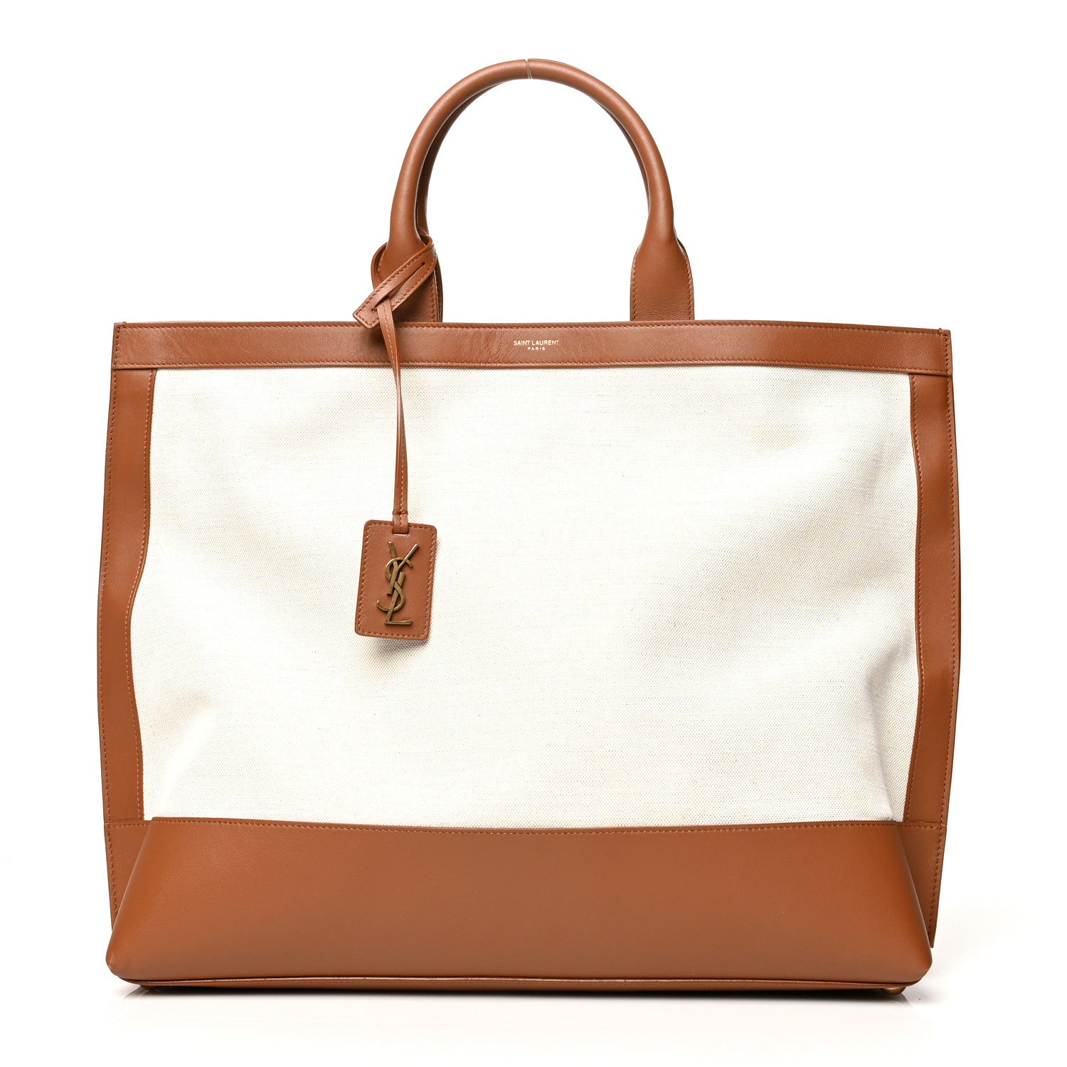 Saint Laurent Calfskin Linen Two Tone Cabas Tote Beige 1 of 9