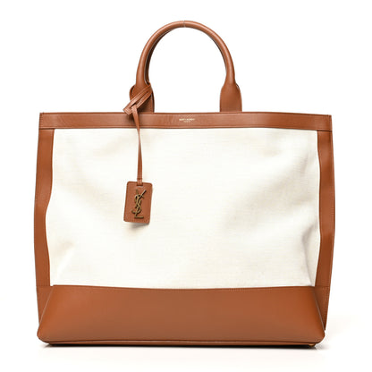 Saint Laurent Calfskin Linen Two Tone Cabas Tote Beige 1 of 9