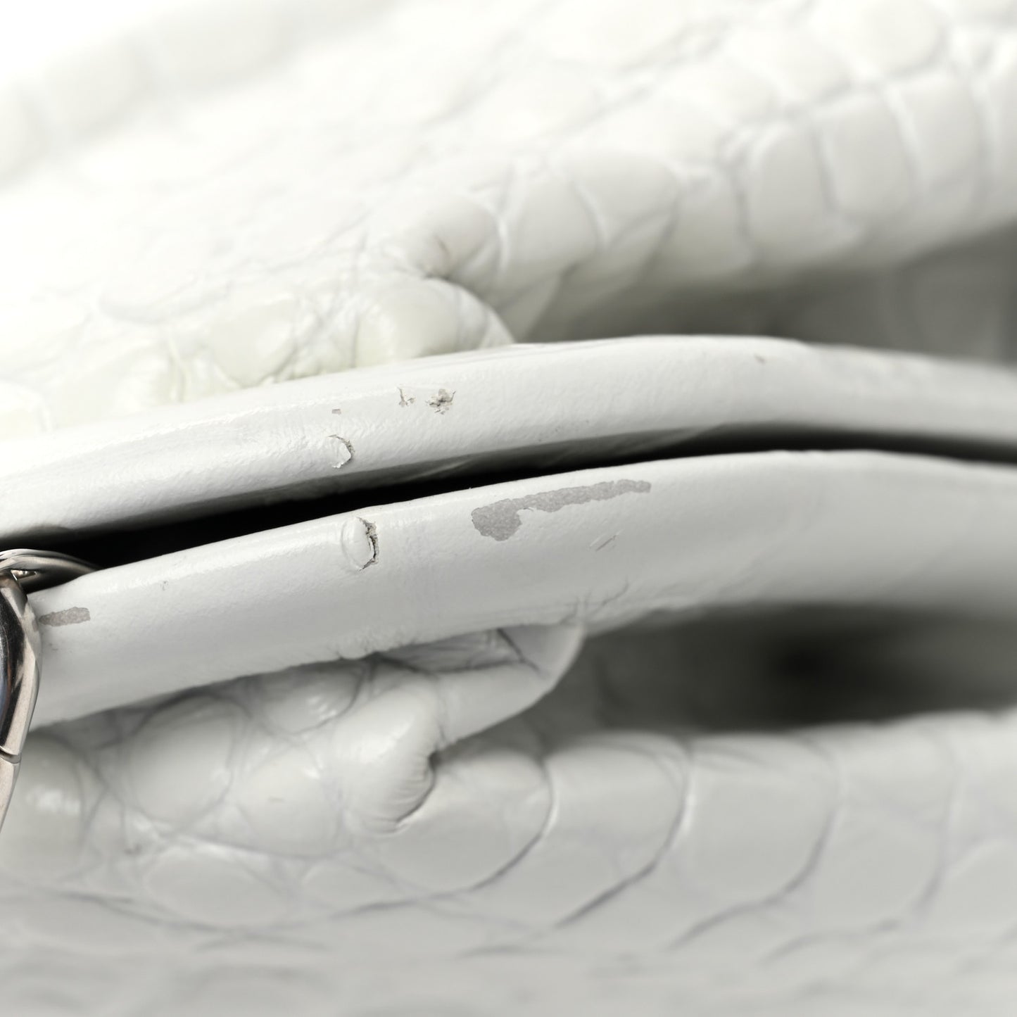 Shiny Supple Calfskin Logo Crocodile Embossed XL Cloud Clutch White