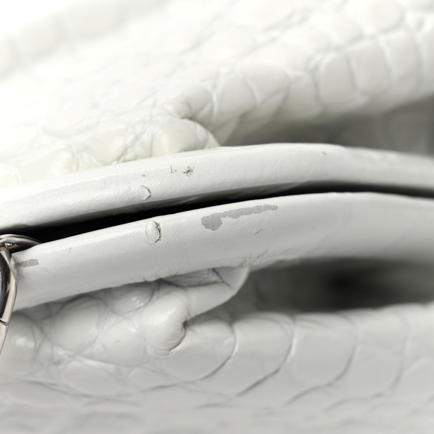 Balenciaga Shiny Supple Calfskin Logo Crocodile Embossed XL Cloud Clutch White 11 of 11