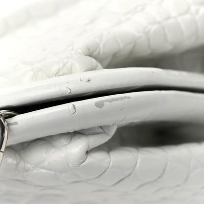 Balenciaga Shiny Supple Calfskin Logo Crocodile Embossed XL Cloud Clutch White 11 of 11