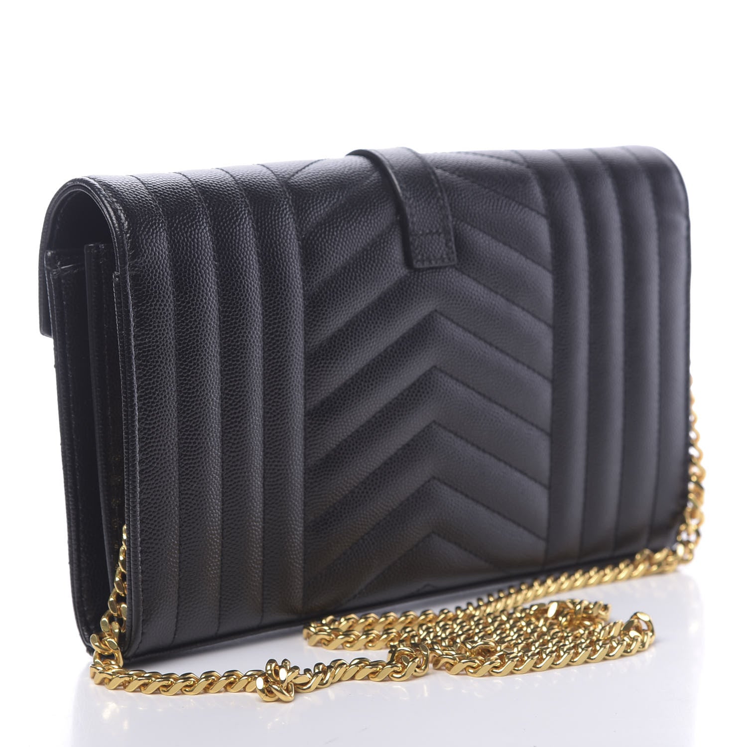 Saint Laurent Grain De Poudre Mixed Matelasse Triquilt Monogram Chain Wallet Black 4 of 11