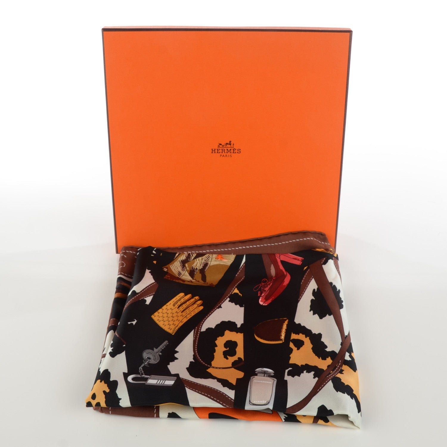 Hermes Silk Monsieur et Madame II Scarf 90 Chocolat Ivory Black 3 of 7