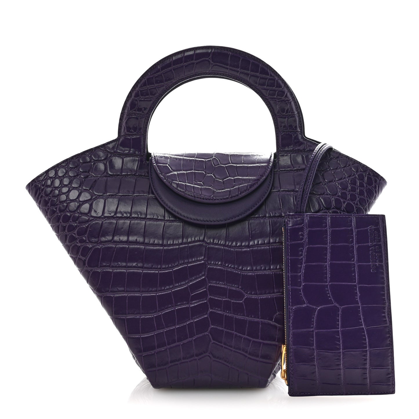 Calfskin Crocodile Embossed Doll Top Handle Bag Purple