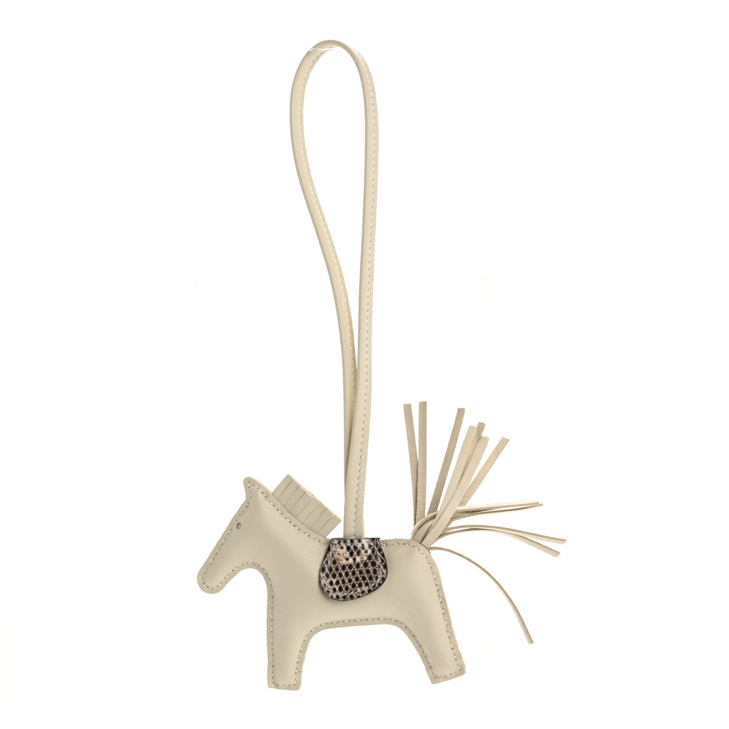 Hermes Milo Lambskin Lizard Touch Grigri Rodeo Horse Bag Charm Craie Ombre 1 of 4