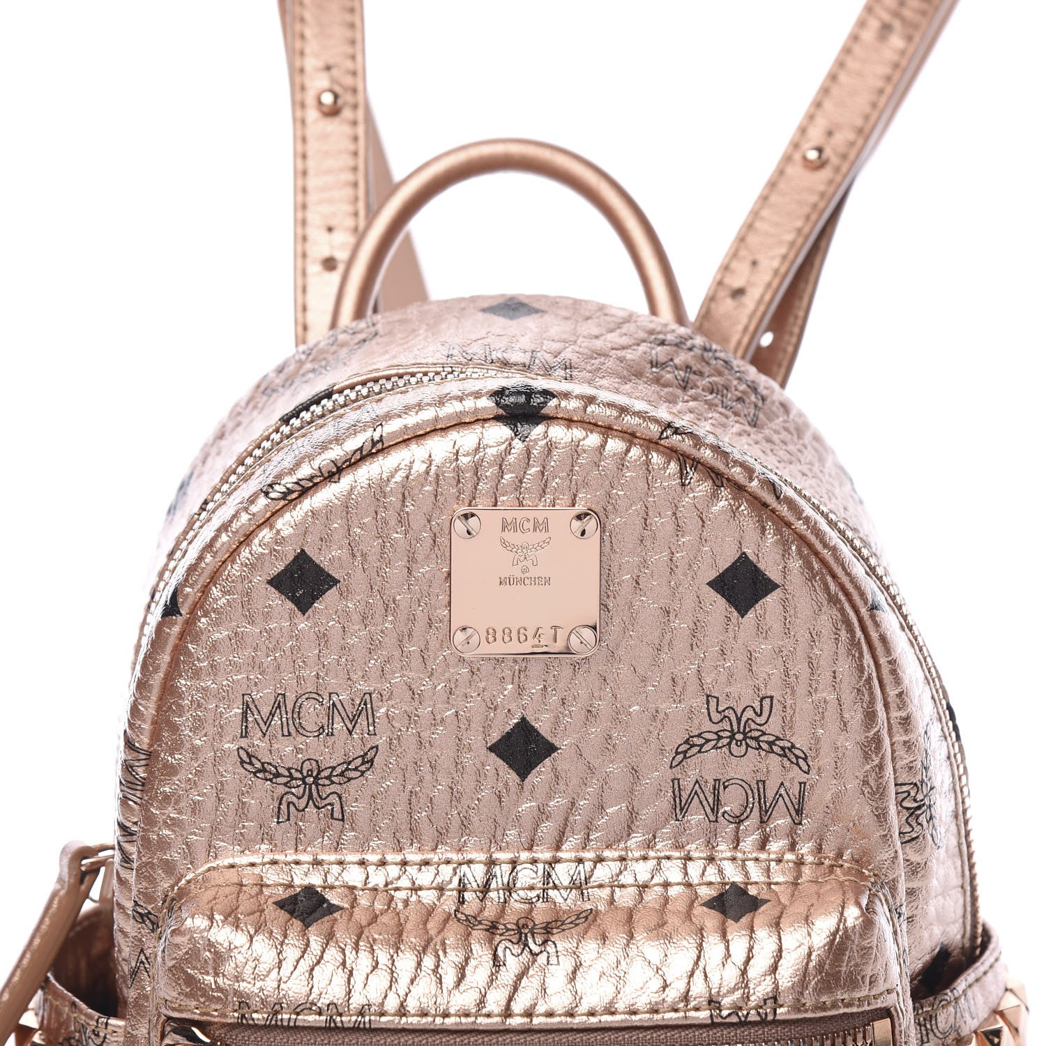 MCM Metallic Visetos Studded X-Mini Bebe Boo Backpack Champagne Gold 7 of 9