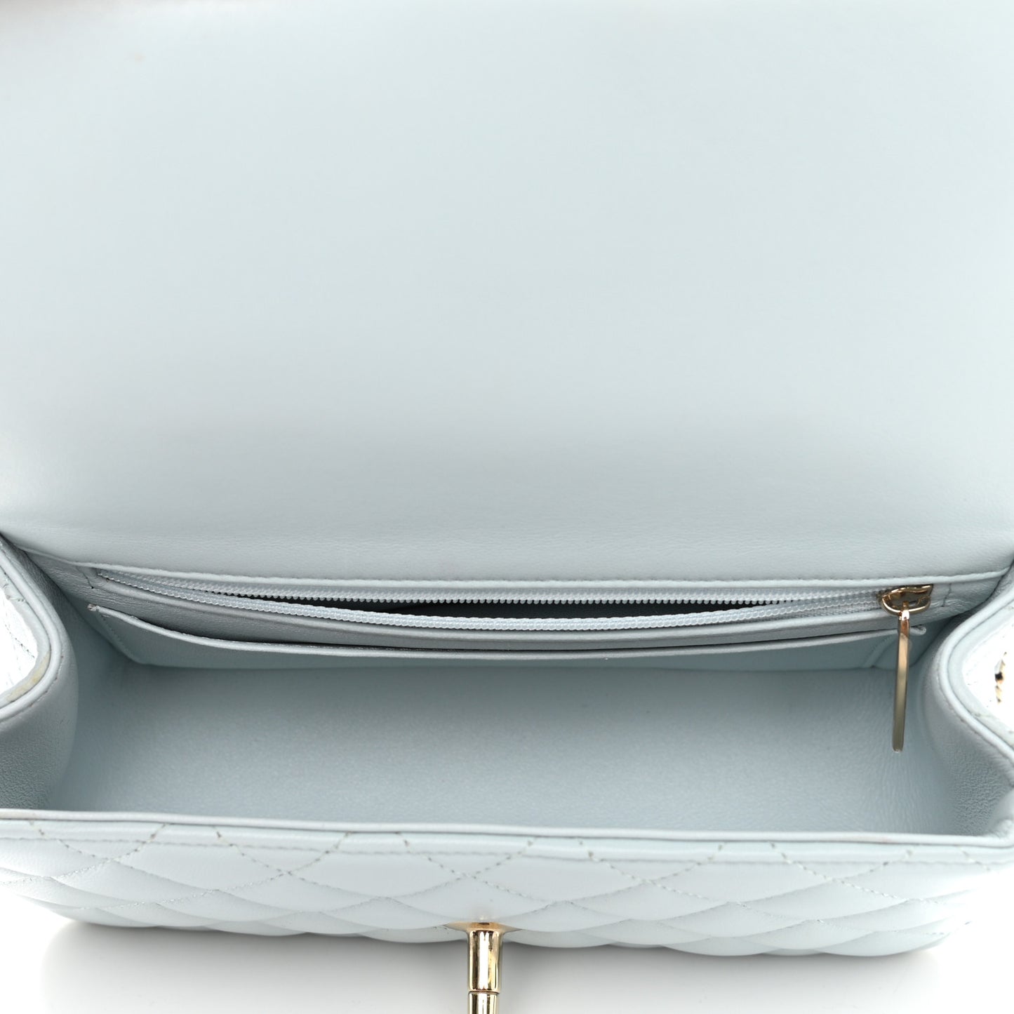 Lambskin Quilted Mini Top Handle Rectangular Flap Light Blue