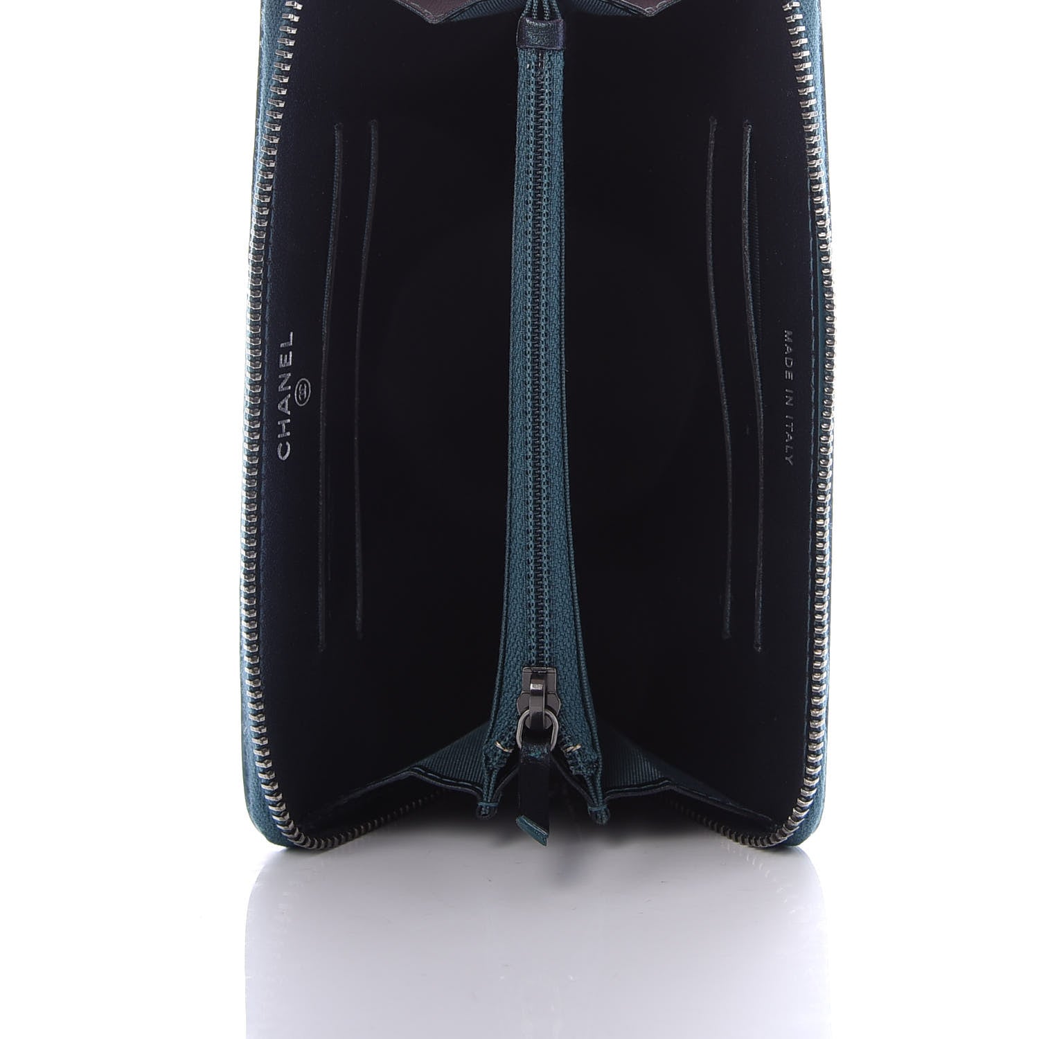 Chanel Iridescent Caviar Quilted Medium Filigree Zip Around Wallet Dark Turquoise 5 of 9