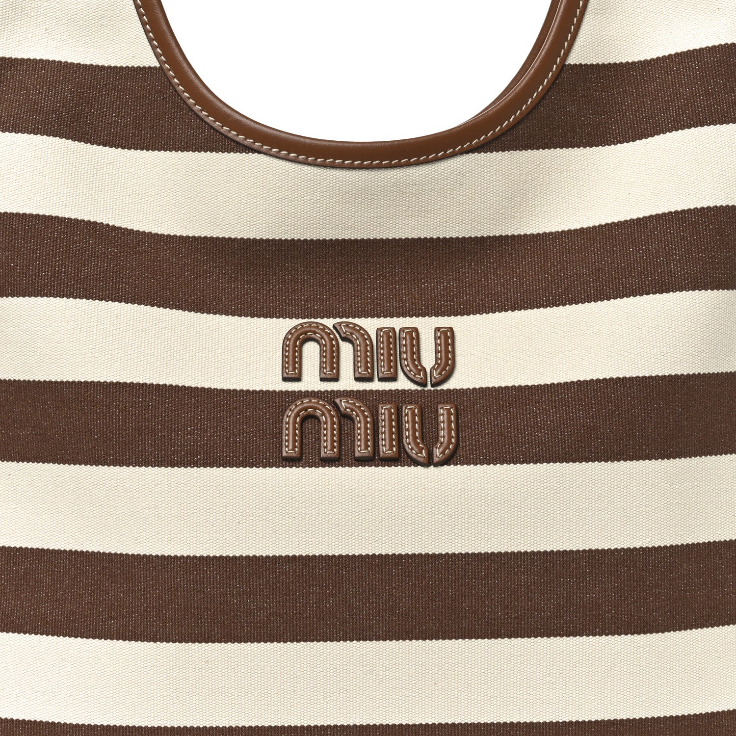 Miu Miu Canvas Calfskin Striped Ivy  Cacao Naturale 7 of 9