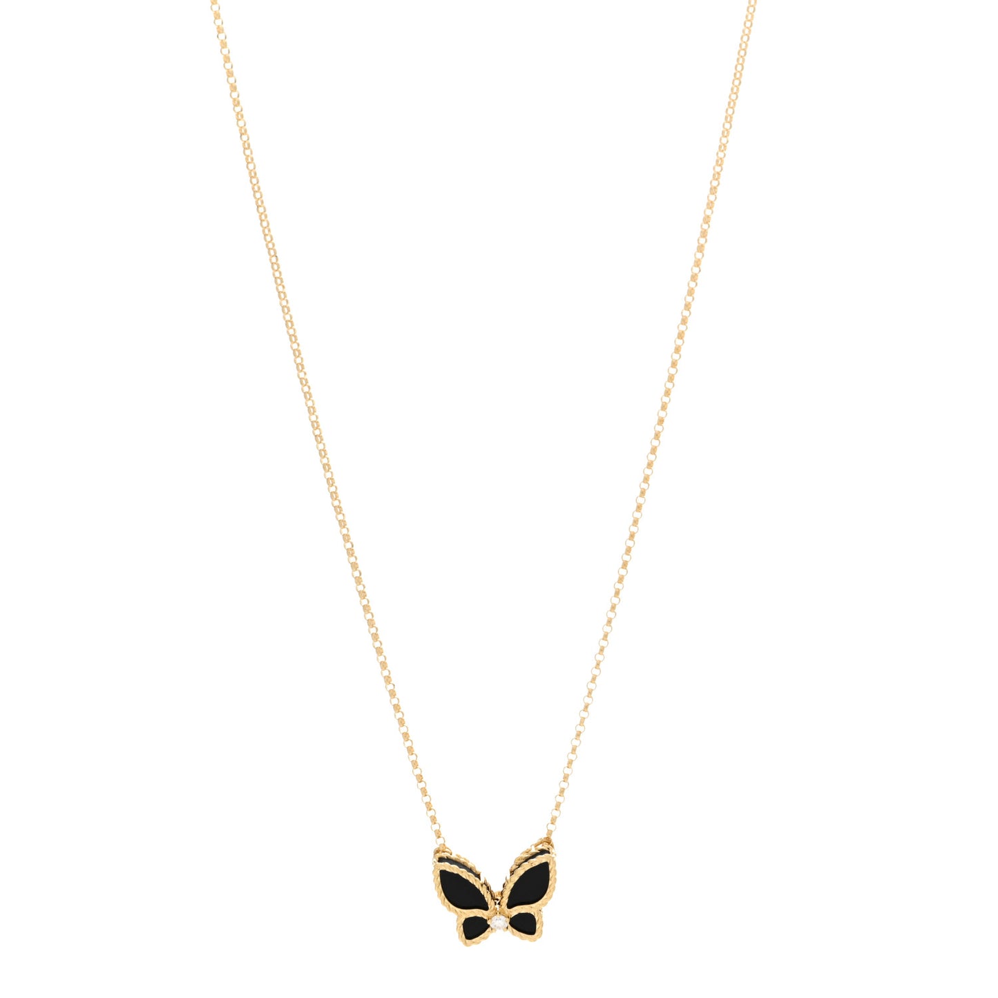 18K Yellow Gold Diamond Black Onyx Butterfly Pendant Necklace