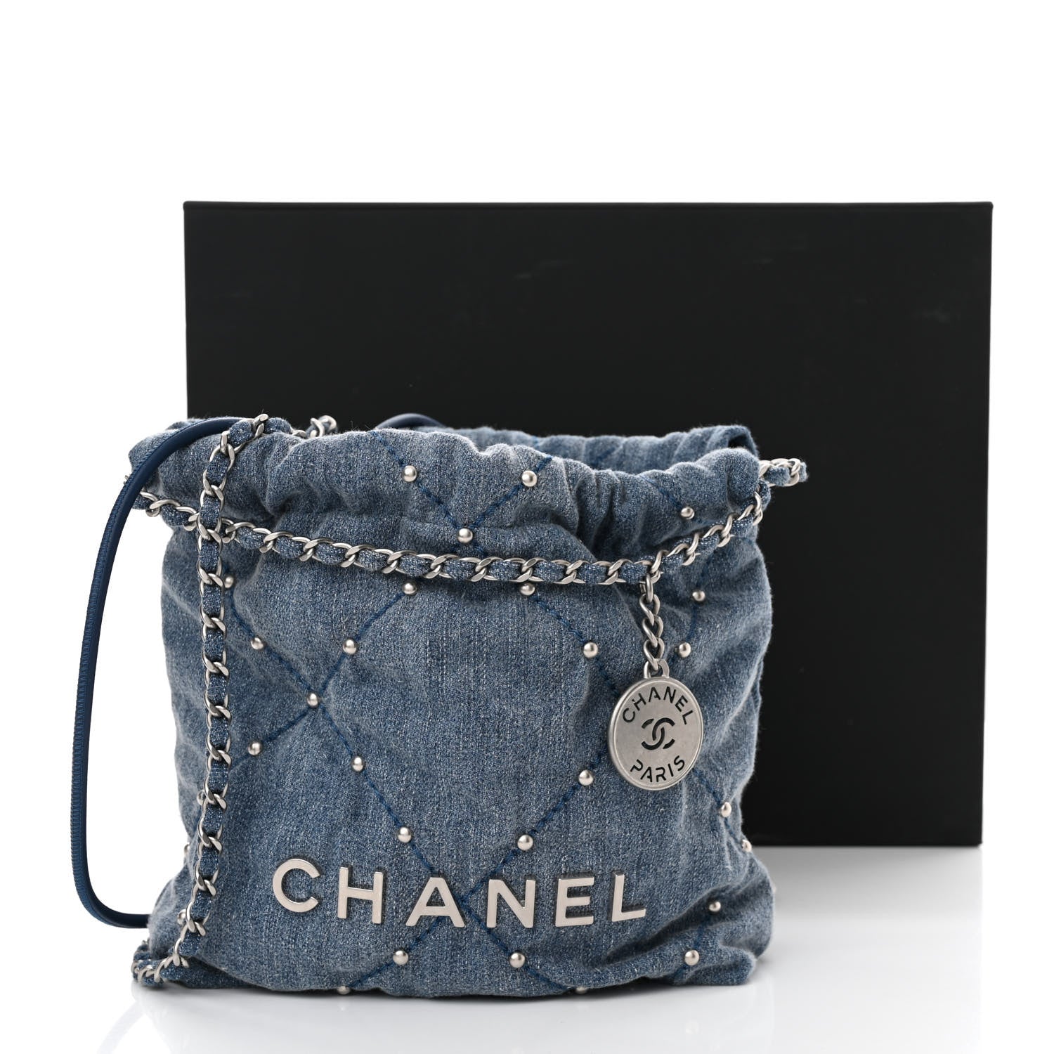 Chanel Washed Denim Quilted Studded Mini Chanel 22 Blue 11 of 11