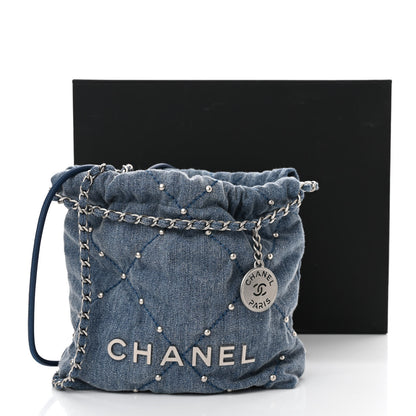 Chanel Washed Denim Quilted Studded Mini Chanel 22 Blue 11 of 11