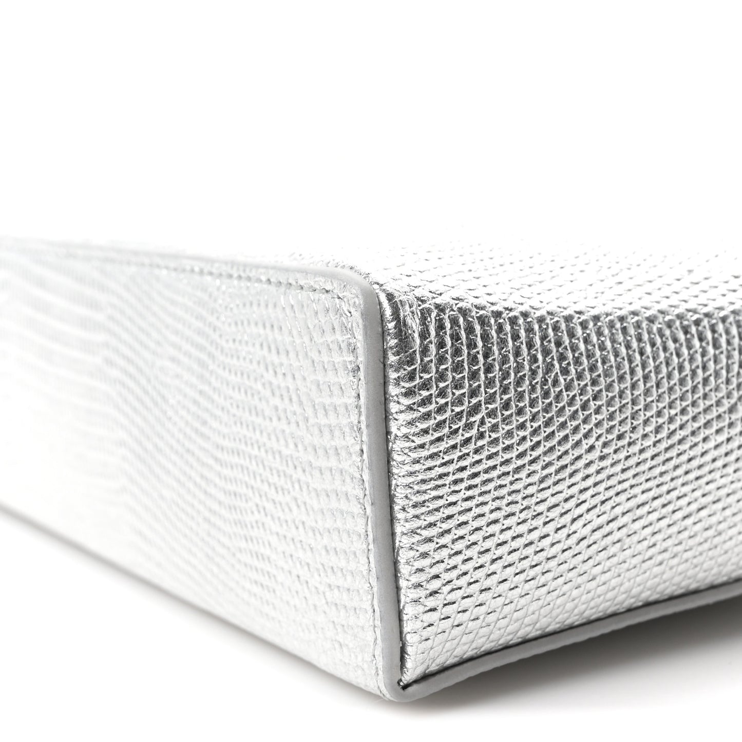 Lizard Embossed Top Handle Slim Vanity With Chain Silver