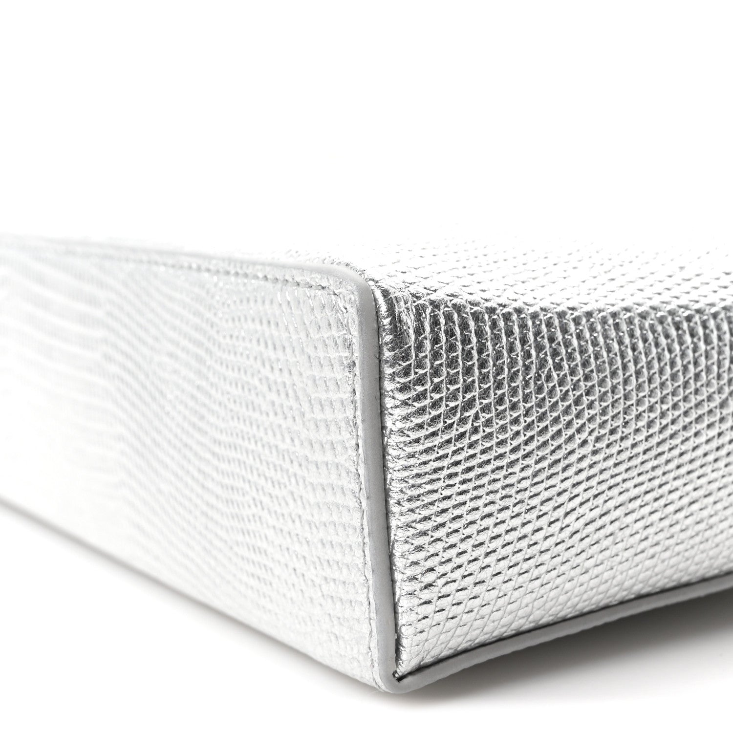 Chanel Lizard Embossed Top Handle Slim Vanity With Chain Silver 10 of 10