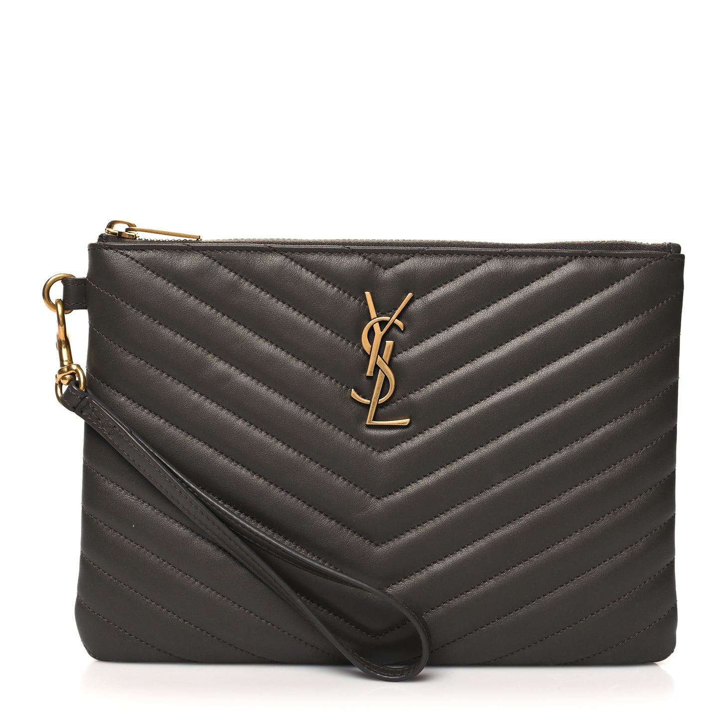 Calfskin Matelasse Chevron Monogram A5 Wristlet Pebble