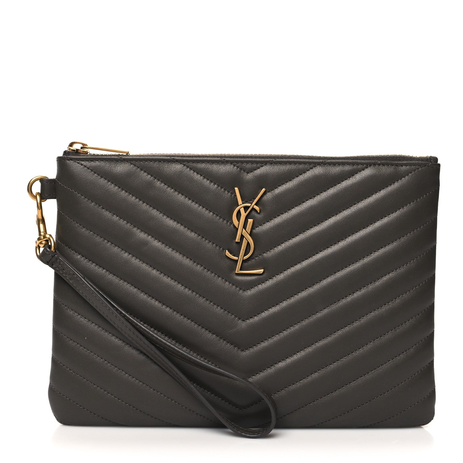 Saint Laurent Calfskin Matelasse Chevron Monogram A5 Wristlet Pebble 1 of 11