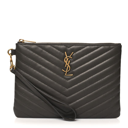 Saint Laurent Calfskin Matelasse Chevron Monogram A5 Wristlet Pebble 1 of 11