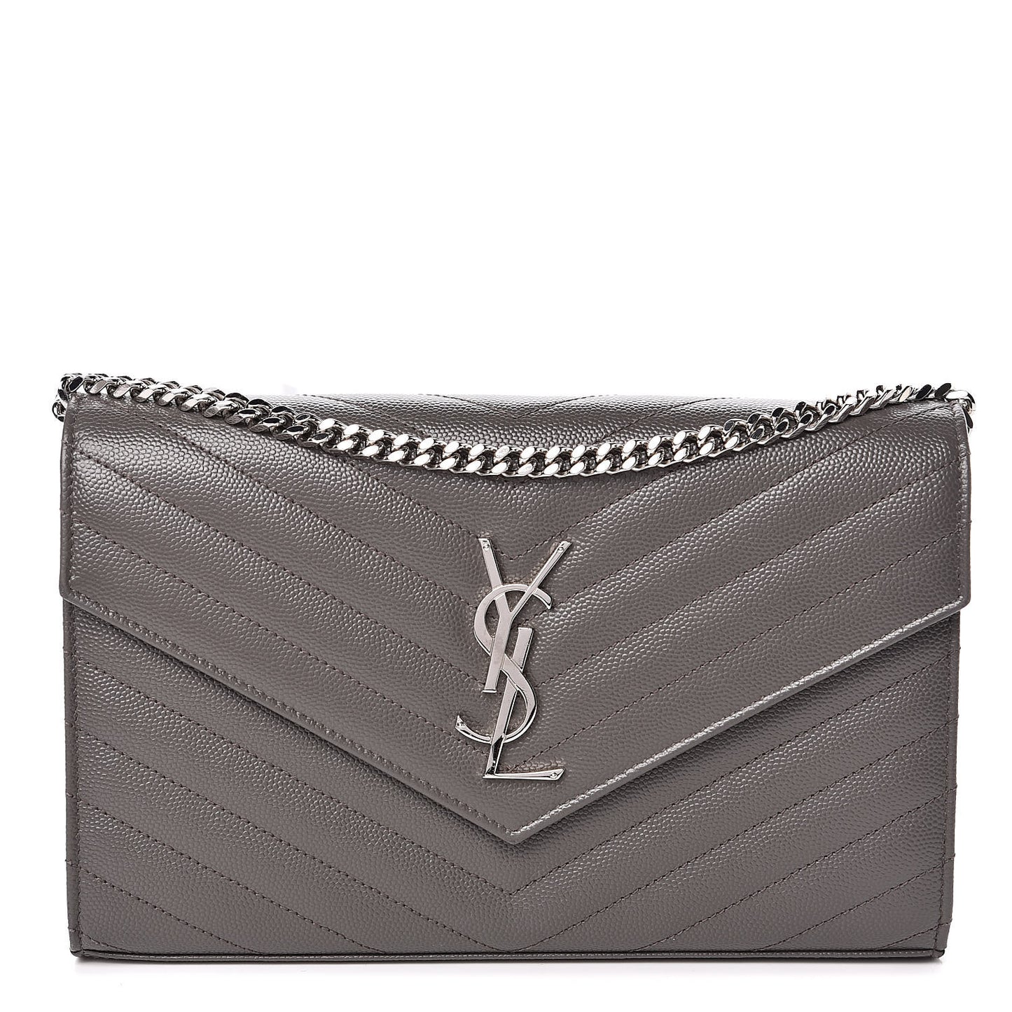 Grain De Poudre Matelasse Chevron Monogram Chain Wallet Fog
